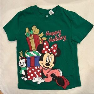 H&M Green Christmas Short Sleeve Tee with Disney Design Size 3/4